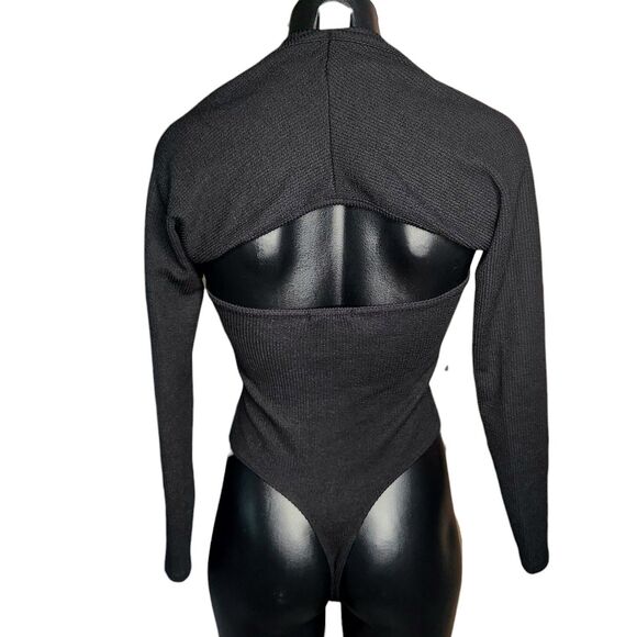 Womens Body Suit Black Top Small Gyaru Long Sleeve Connection in Back TAGS - Picture 2 of 7